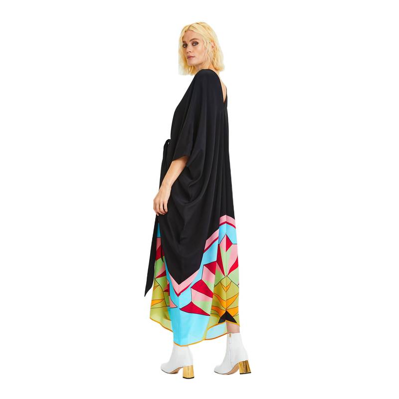 JSDC V-Neck Belt Style Black Chelsea Georgette Kaftan For Women