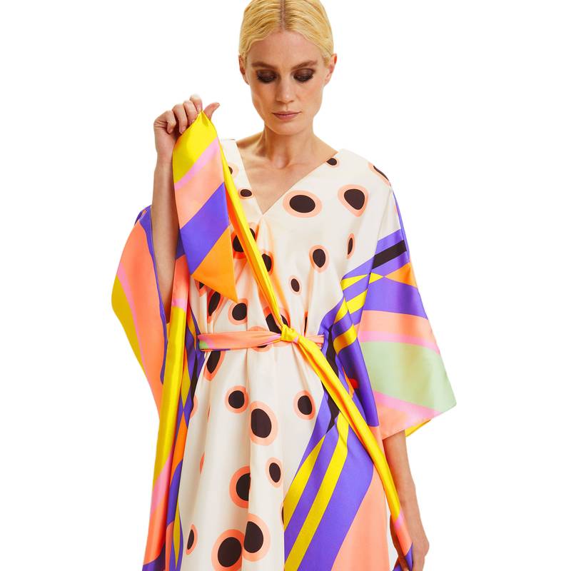 JSDC V-Neck Belt Style Short Soft Silk Kaftans For Women