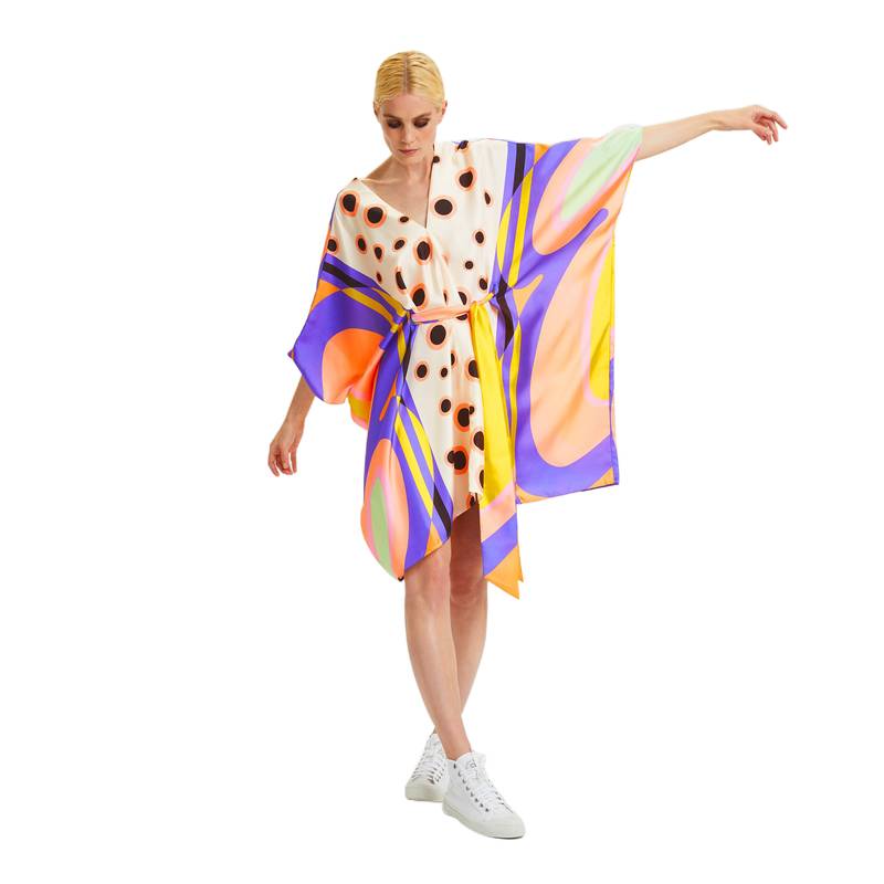 JSDC V-Neck Belt Style Short Soft Silk Kaftans For Women