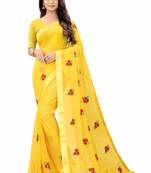 Yellow Georgette Embriodered Saree With  Lace and Blouse Piece.