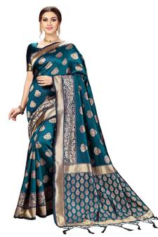 Morpeach Banarasi Saree Tessal Pallu With Unstitched Blouse Piece