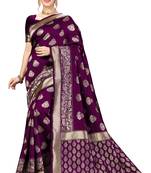 Purple Banarasi Saree Tessal Pallu With Unstitched Blouse Piece