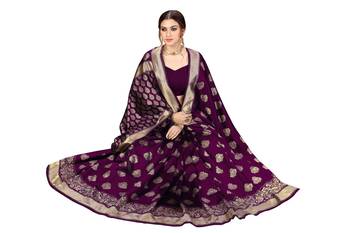 Purple Banarasi Saree Tessal Pallu With Unstitched Blouse Piece 5