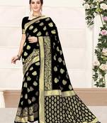 Black Banarasi Saree Tessal Pallu With Unstitched Blouse Piece