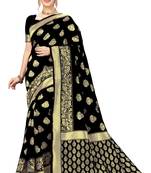 Black Banarasi Saree Tessal Pallu With Unstitched Blouse Piece