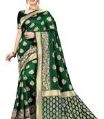 Trendmalls Trendmalls DarkGreen Banarasi Saree Tessal Pallu With Unstitched Blouse Piece
