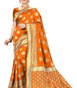 Trendmalls Orange Banarasi Saree Tessal Pallu With Unstitched Blouse Piece