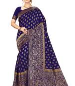 Trendmalls Blue woven banarasi silk  Traditional Wedding Party Wear Bridal Saree with Blouse 