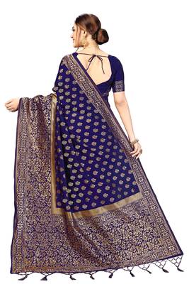 Trendmalls Blue woven banarasi silk  Traditional Wedding Party Wear Bridal Saree with Blouse  2