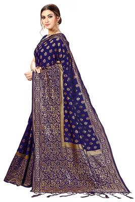 Trendmalls Blue woven banarasi silk  Traditional Wedding Party Wear Bridal Saree with Blouse  3