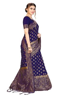 Trendmalls Blue woven banarasi silk  Traditional Wedding Party Wear Bridal Saree with Blouse  4