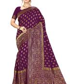 Trendmalls Purple woven banarasi silk  Traditional Wedding Party Wear Bridal Saree with Blouse 