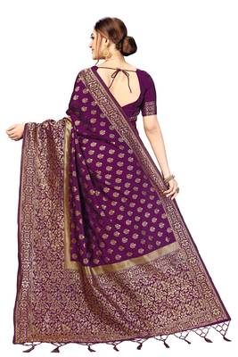 Trendmalls Purple woven banarasi silk  Traditional Wedding Party Wear Bridal Saree with Blouse  2