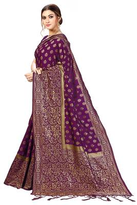 Trendmalls Purple woven banarasi silk  Traditional Wedding Party Wear Bridal Saree with Blouse  3