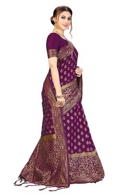 Trendmalls Purple woven banarasi silk  Traditional Wedding Party Wear Bridal Saree with Blouse  4