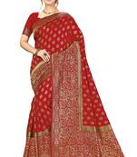 Trendmalls Red woven banarasi silk  Traditional Wedding Party Wear Bridal Saree with Blouse 