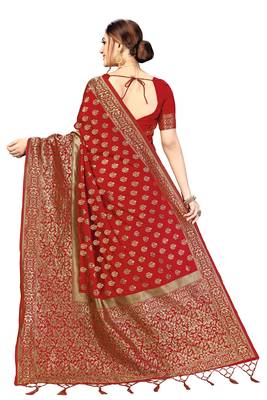 Trendmalls Red woven banarasi silk  Traditional Wedding Party Wear Bridal Saree with Blouse  2