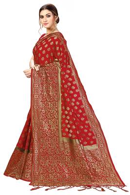 Trendmalls Red woven banarasi silk  Traditional Wedding Party Wear Bridal Saree with Blouse  3