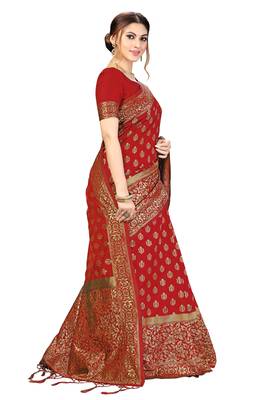 Trendmalls Red woven banarasi silk  Traditional Wedding Party Wear Bridal Saree with Blouse  4