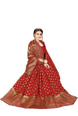 Trendmalls Red woven banarasi silk  Traditional Wedding Party Wear Bridal Saree with Blouse  5
