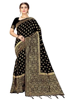 Trendmalls Black woven banarasi silk  Traditional Wedding Party Wear Bridal Saree with Blouse  1