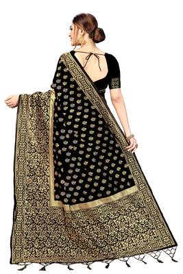 Trendmalls Black woven banarasi silk  Traditional Wedding Party Wear Bridal Saree with Blouse  2