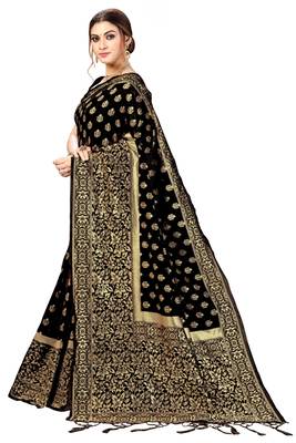 Trendmalls Black woven banarasi silk  Traditional Wedding Party Wear Bridal Saree with Blouse  3