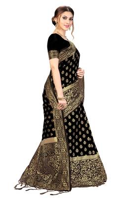 Trendmalls Black woven banarasi silk  Traditional Wedding Party Wear Bridal Saree with Blouse  4