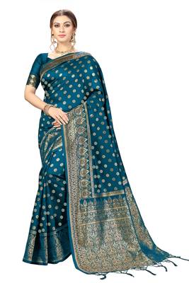 Morpeach woven banarasi silk blend party wear saree with blouse 1
