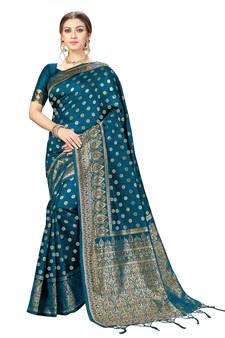 Morpeach woven Banarasi silk blend Party Wear Saree With Blouse