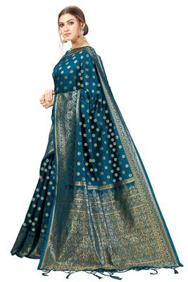 Morpeach woven banarasi silk blend party wear saree with blouse 3