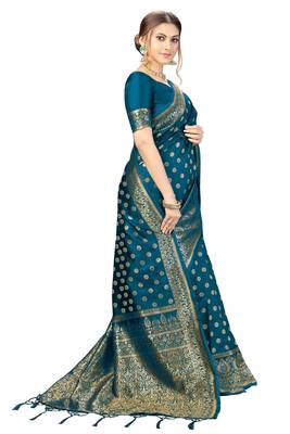 Morpeach woven banarasi silk blend party wear saree with blouse 4