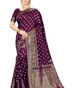 Purple Woven Banarasi silk blend Saree with Blouse