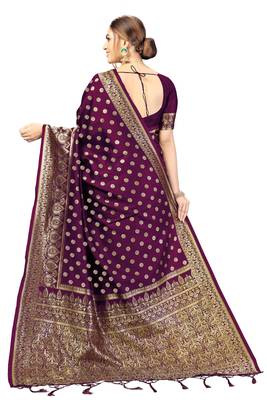 Purple Woven Banarasi silk blend Saree with Blouse 2