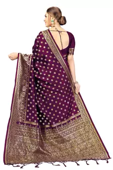 Trendmalls Purple Woven Banarasi silk blend Saree with Blouse
