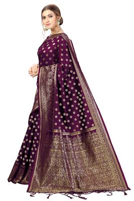 Purple Woven Banarasi silk blend Saree with Blouse 3