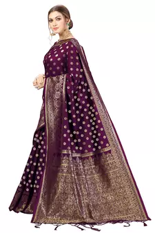 Trendmalls Purple Woven Banarasi silk blend Saree with Blouse