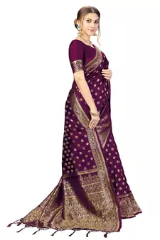 Trendmalls Purple Woven Banarasi silk blend Saree with Blouse