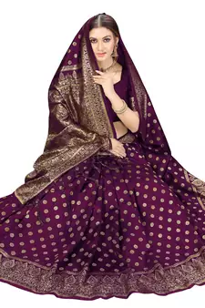Trendmalls Purple Woven Banarasi silk blend Saree with Blouse