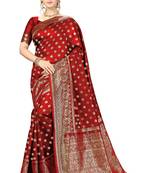 Red Banarasi silk blend Saree with Blouse for Women