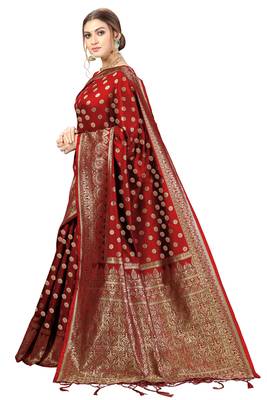Red Banarasi silk blend Saree with Blouse for Women 3
