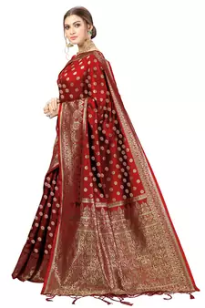 Trendmalls Red Banarasi silk blend Saree with Blouse for Women
