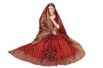 Red Banarasi silk blend Saree with Blouse for Women 5