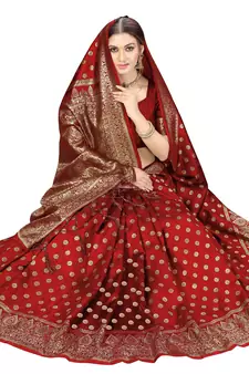 Trendmalls Red Banarasi silk blend Saree with Blouse for Women