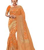 Trendmalls Orange woven banarasi silk Party Wear Saree With Blouse