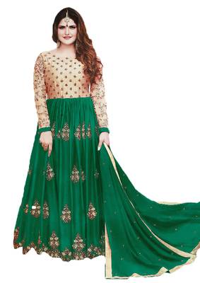 JSDC Women's Gown Style Teal Color Resham Embroidery Semi-Stitched Anarkali 1