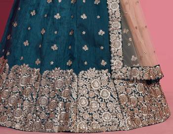 Dark Green Sequins Embroidered Art Silk Semi Stitched bridal lehenga 4