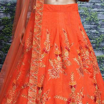 Eye-catching Orange Thread, Dori, Zari and Embroidered with Diamond Work Taffeta Silk Party wear Lehenga choli 6