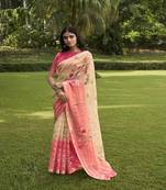 Pink printed cotton saree with blouse