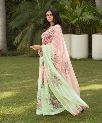Multicolor printed cotton saree with blouse 1